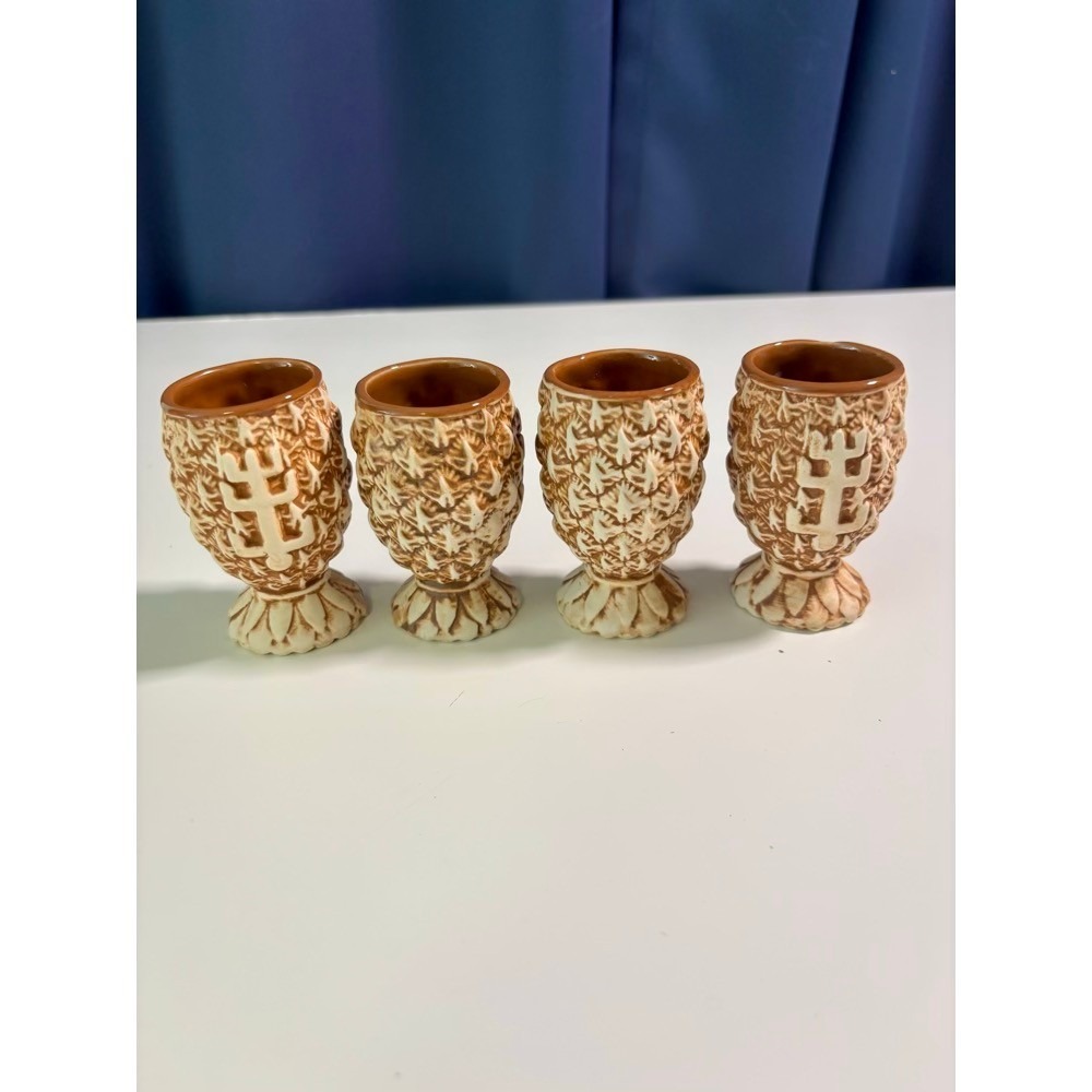 NEW Plantation Rum Pineapple Tiki Shot Glasses Brown Ceramic Barware Retro